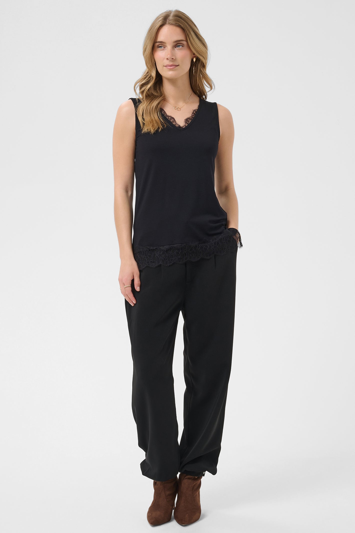 Cream CRAlvaia pitch black lace top at OSO Boutique
