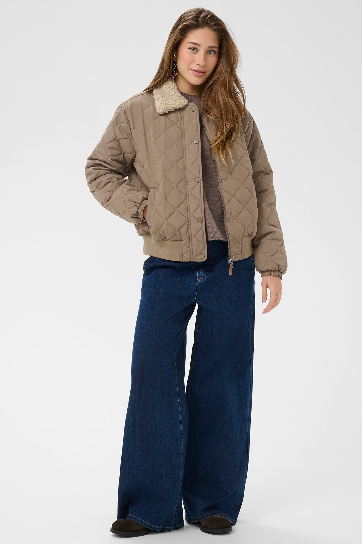 Cream CRArwen brown lentil quilted bomber jacket at OSO Boutique
