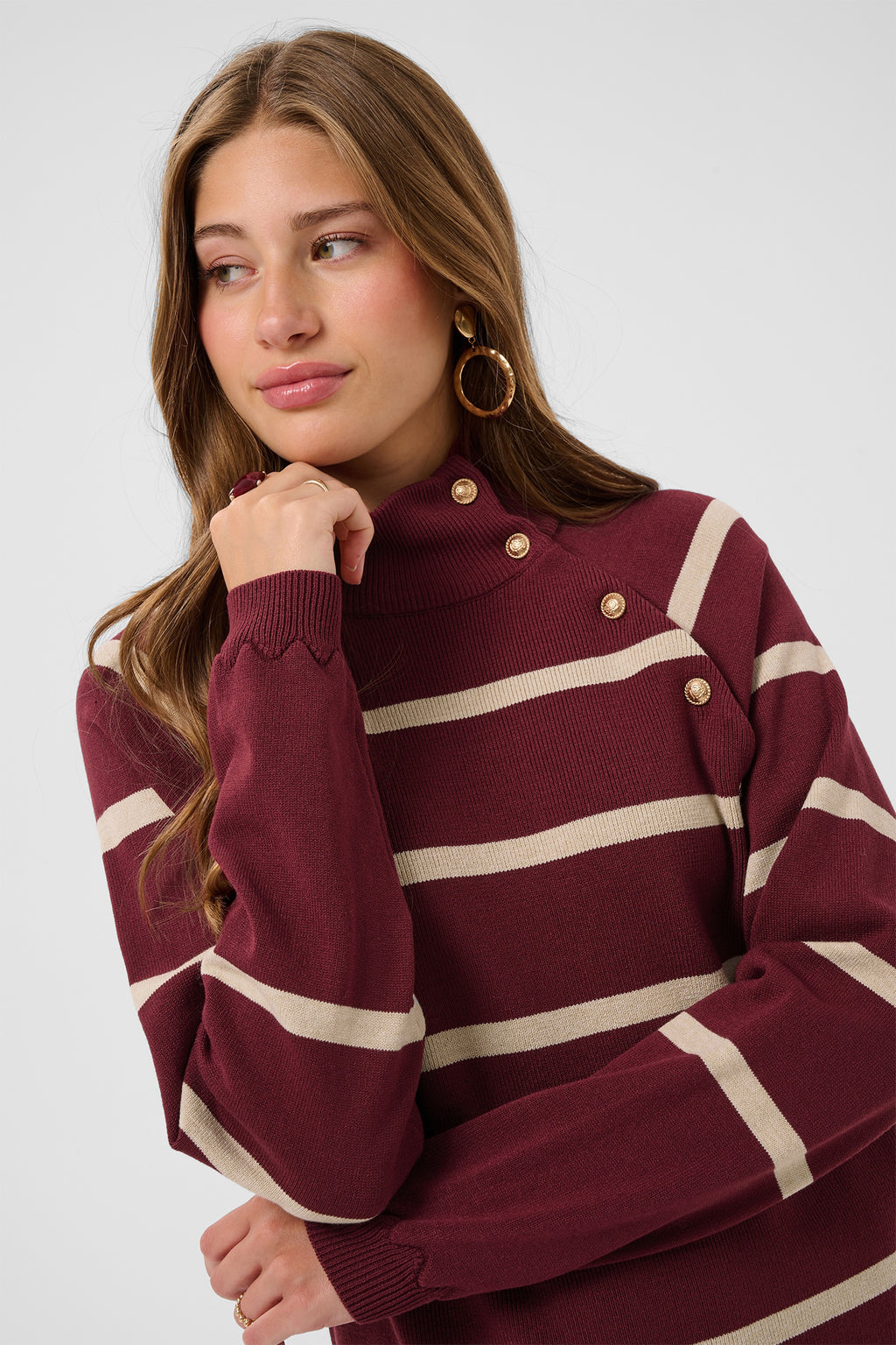 Cream CRDela cabernet and oatmeal button jumper at OSO Boutique