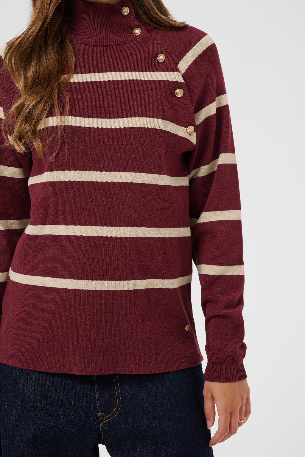 Cream CRDela cabernet and oatmeal button jumper at OSO Boutique