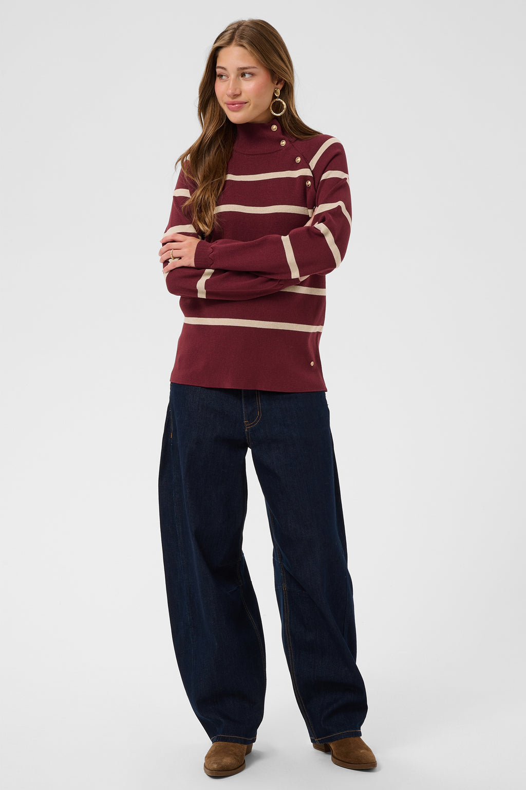 Cream CRDela cabernet and oatmeal button jumper at OSO Boutique