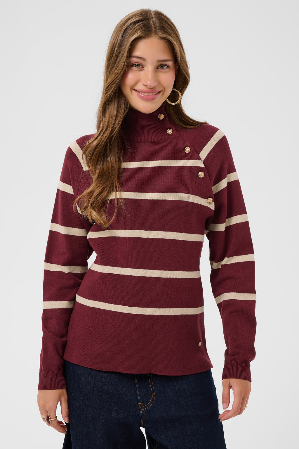 Cream CRDela cabernet and oatmeal button jumper at OSO Boutique