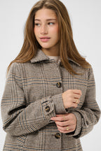 Cream CRGeorg grey check short coat at OSO Boutique