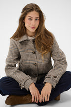 Cream CRGeorg grey check short coat at OSO Boutique