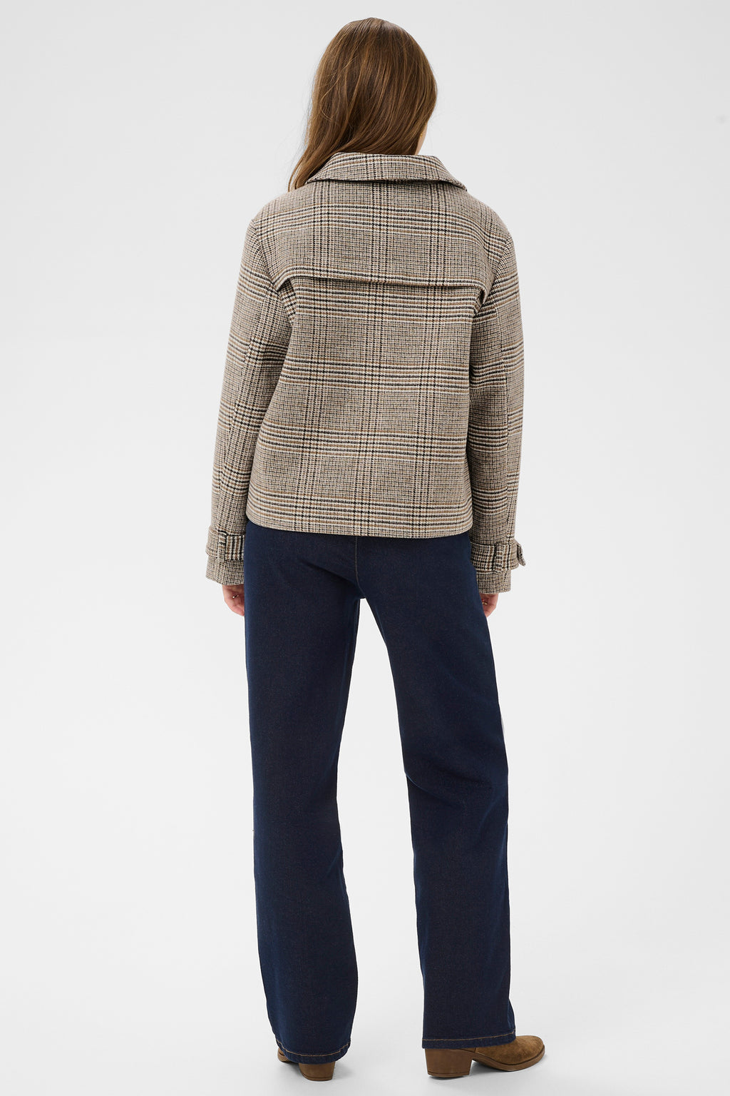 Cream CRGeorg grey check short coat at OSO Boutique