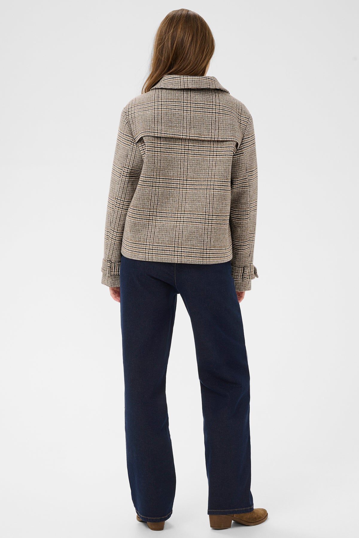 Cream CRGeorg grey check short coat at OSO Boutique