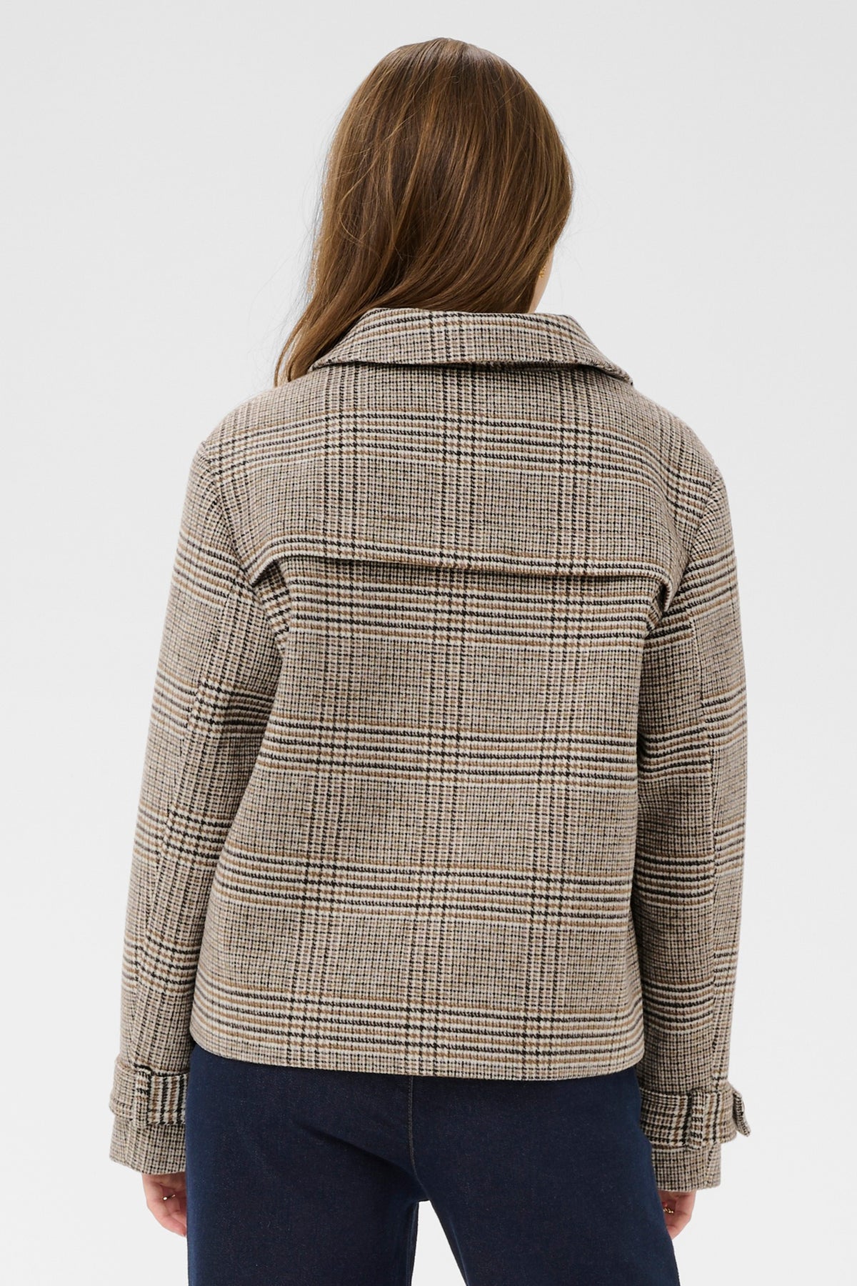 Cream CRGeorg grey check short coat at OSO Boutique