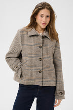 Cream CRGeorg grey check short coat at OSO Boutique