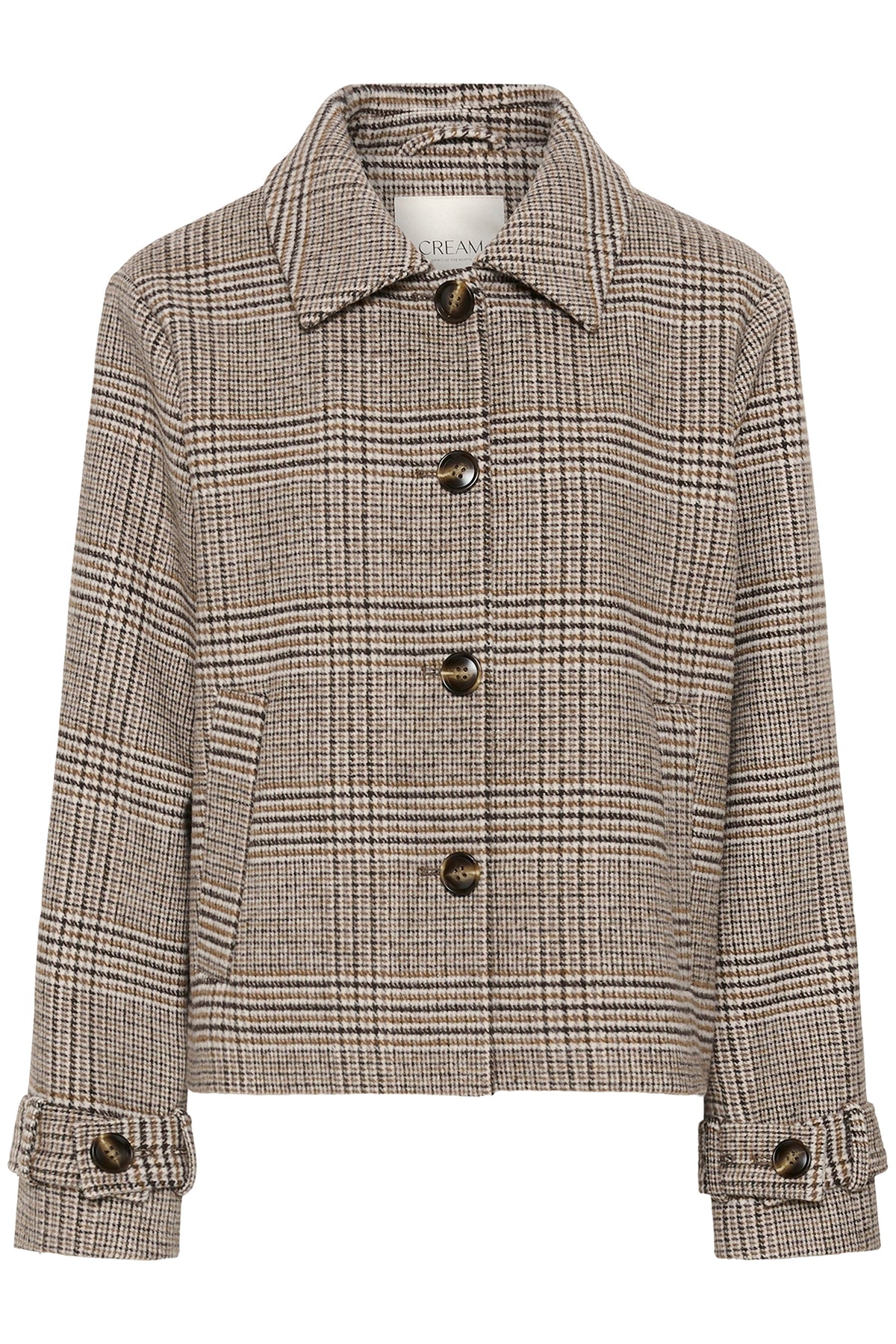 Cream CRGeorg grey check short coat at OSO Boutique