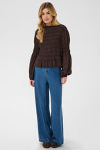 Cream CRHenva java brown gathered blouse at OSO Boutique