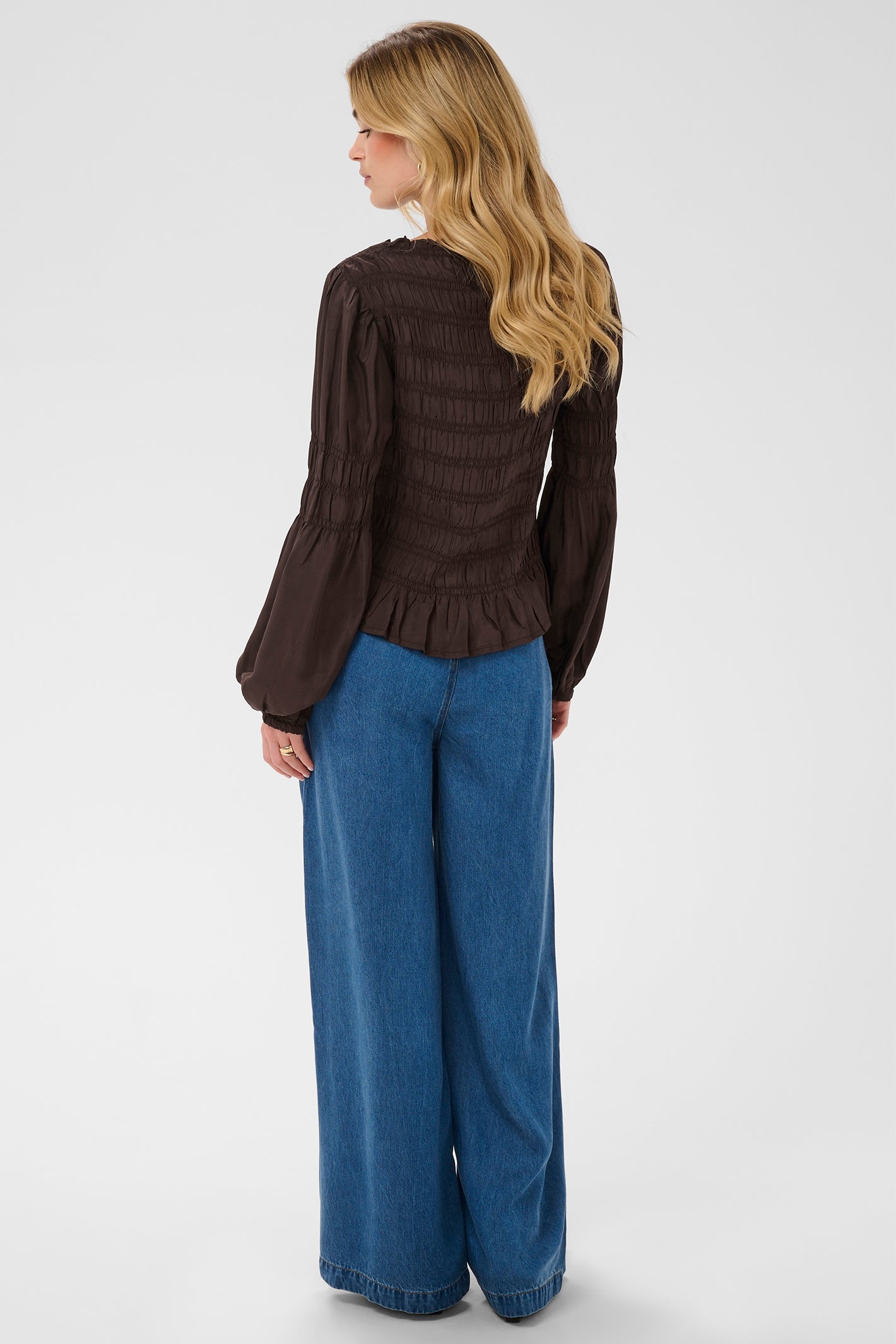 Cream CRHenva java brown gathered blouse at OSO Boutique