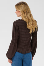 Cream CRHenva java brown gathered blouse at OSO Boutique