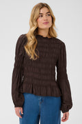 Cream CRHenva java brown gathered blouse at OSO Boutique