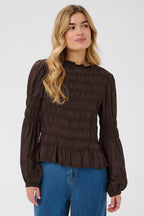 Cream CRHenva java brown gathered blouse at OSO Boutique