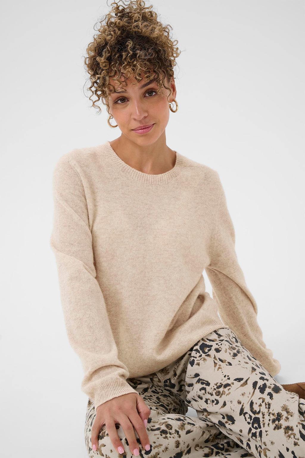 Cream CRMela oat cream melange jumper at OSO Boutique