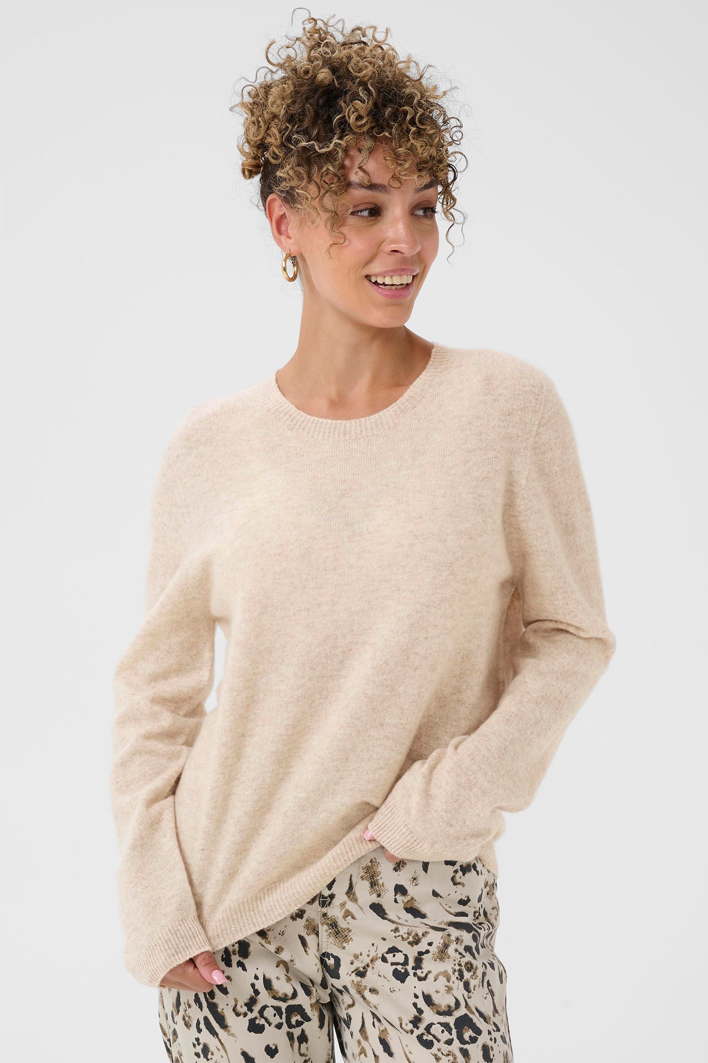 Cream CRMela oat cream melange jumper at OSO Boutique