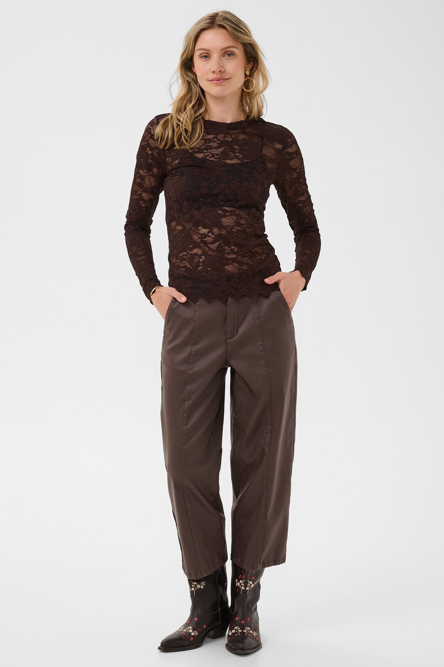 Cream CRPitia java brown lace blouse at OSO Boutique