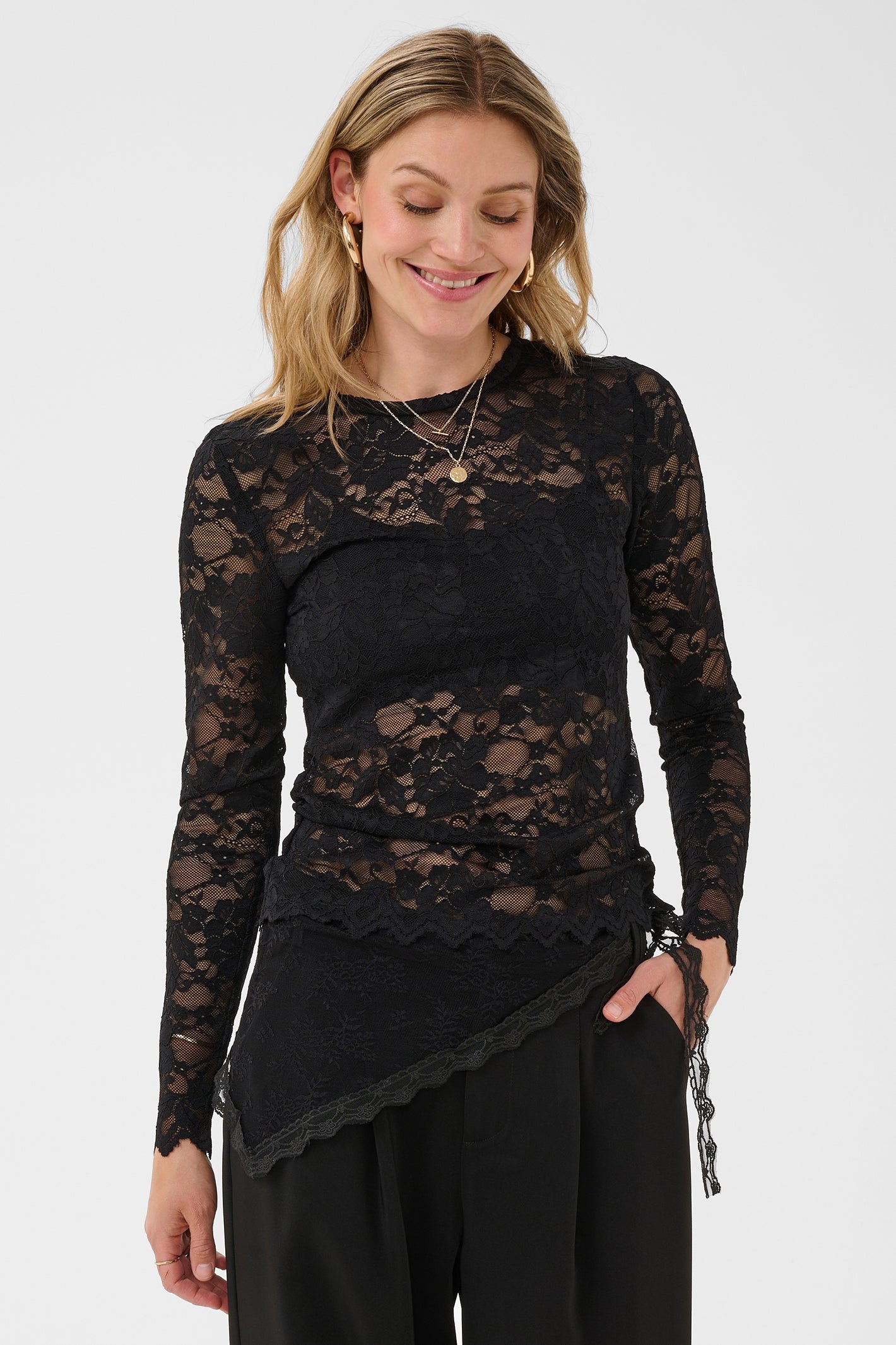 Cream CRPitia pitch black lace blouse at OSO Boutique