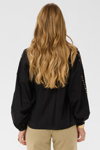 Cream CRReno pitch black embroidered blouse at OSO Boutique