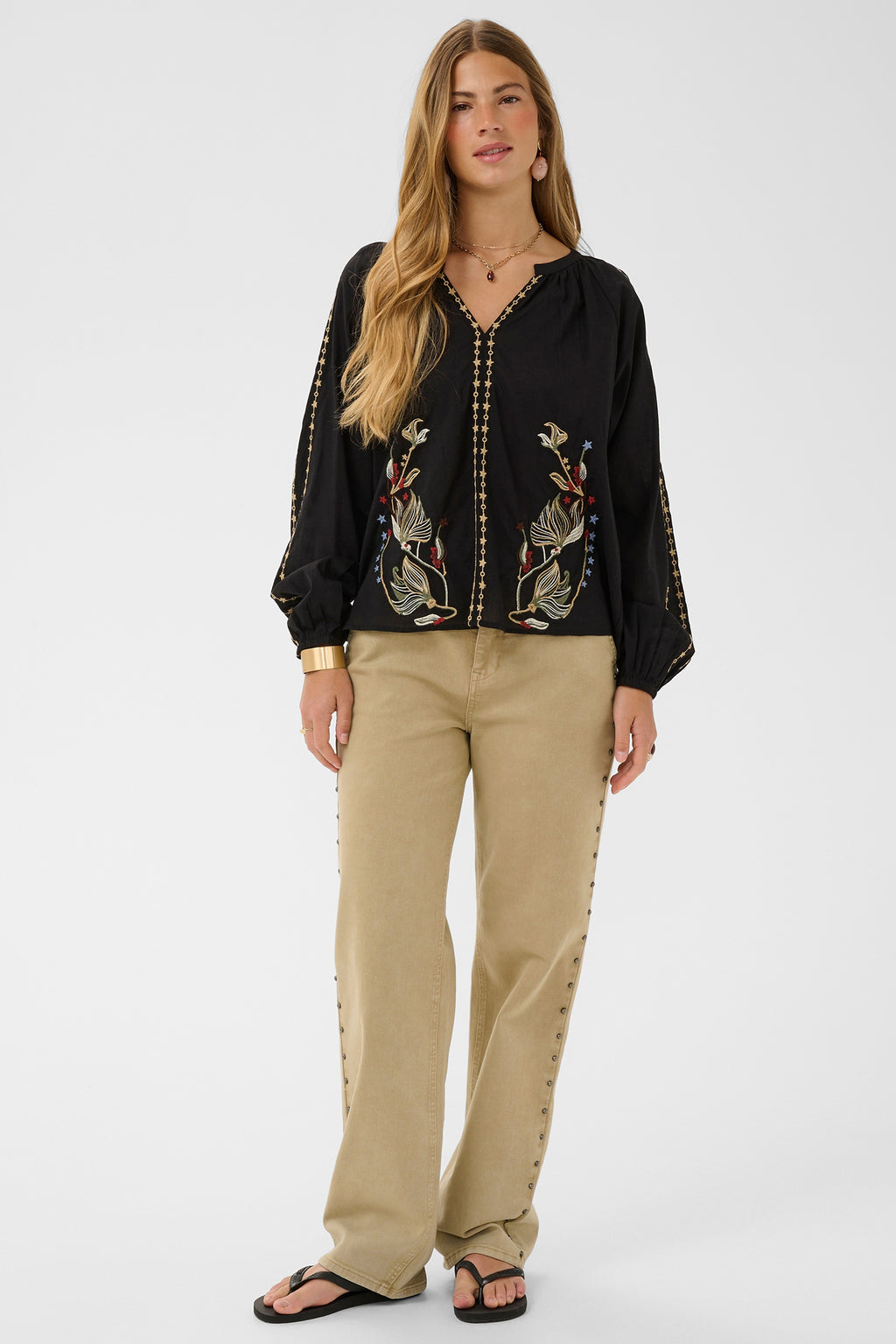 Cream CRReno pitch black embroidered blouse at OSO Boutique