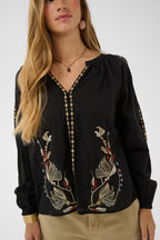 Cream CRReno pitch black embroidered blouse at OSO Boutique