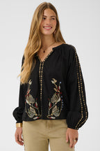 Cream CRReno pitch black embroidered blouse at OSO Boutique