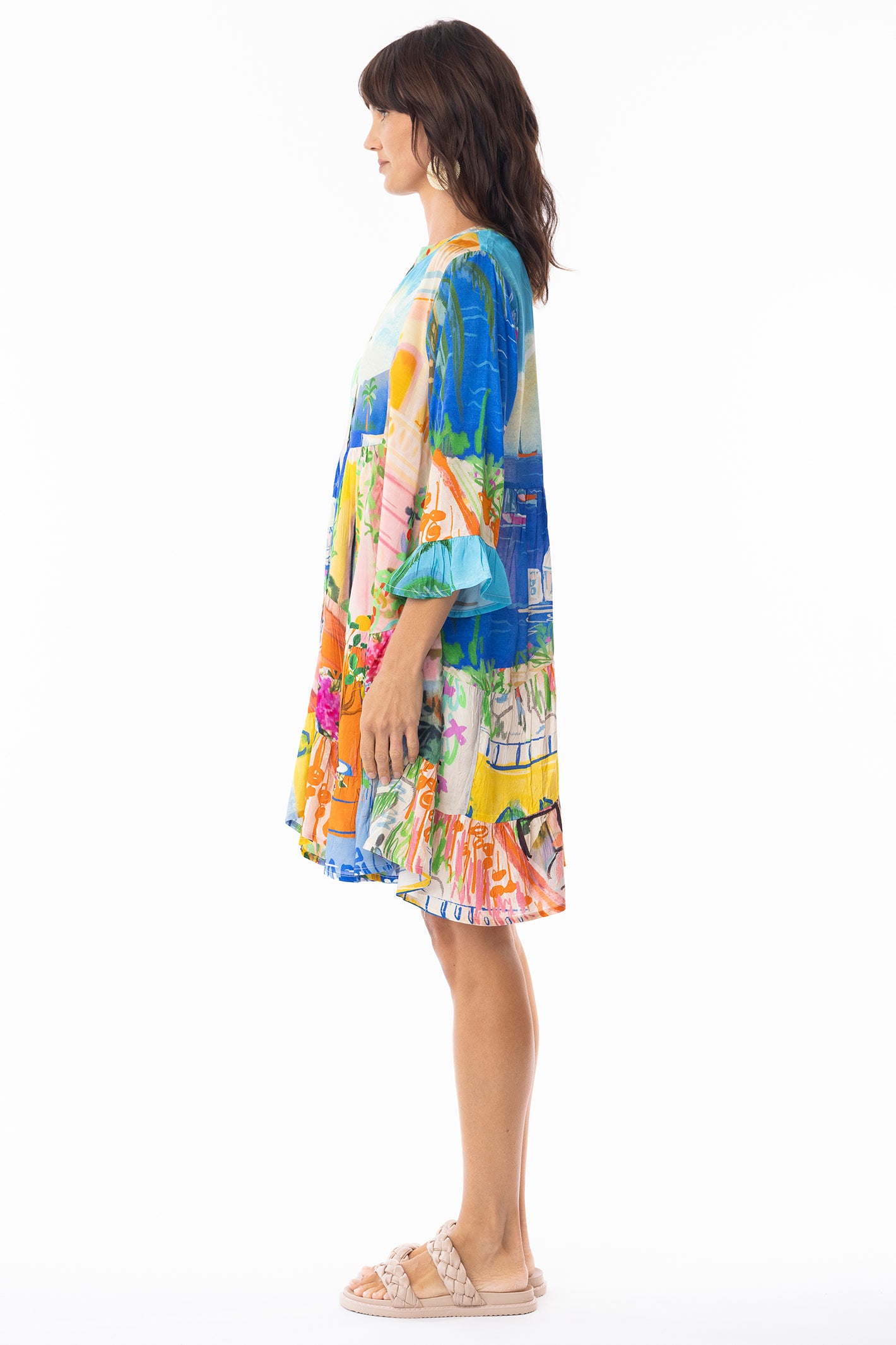 Escape 30157 Sardinia Layered Frill Sleeve Print Dress