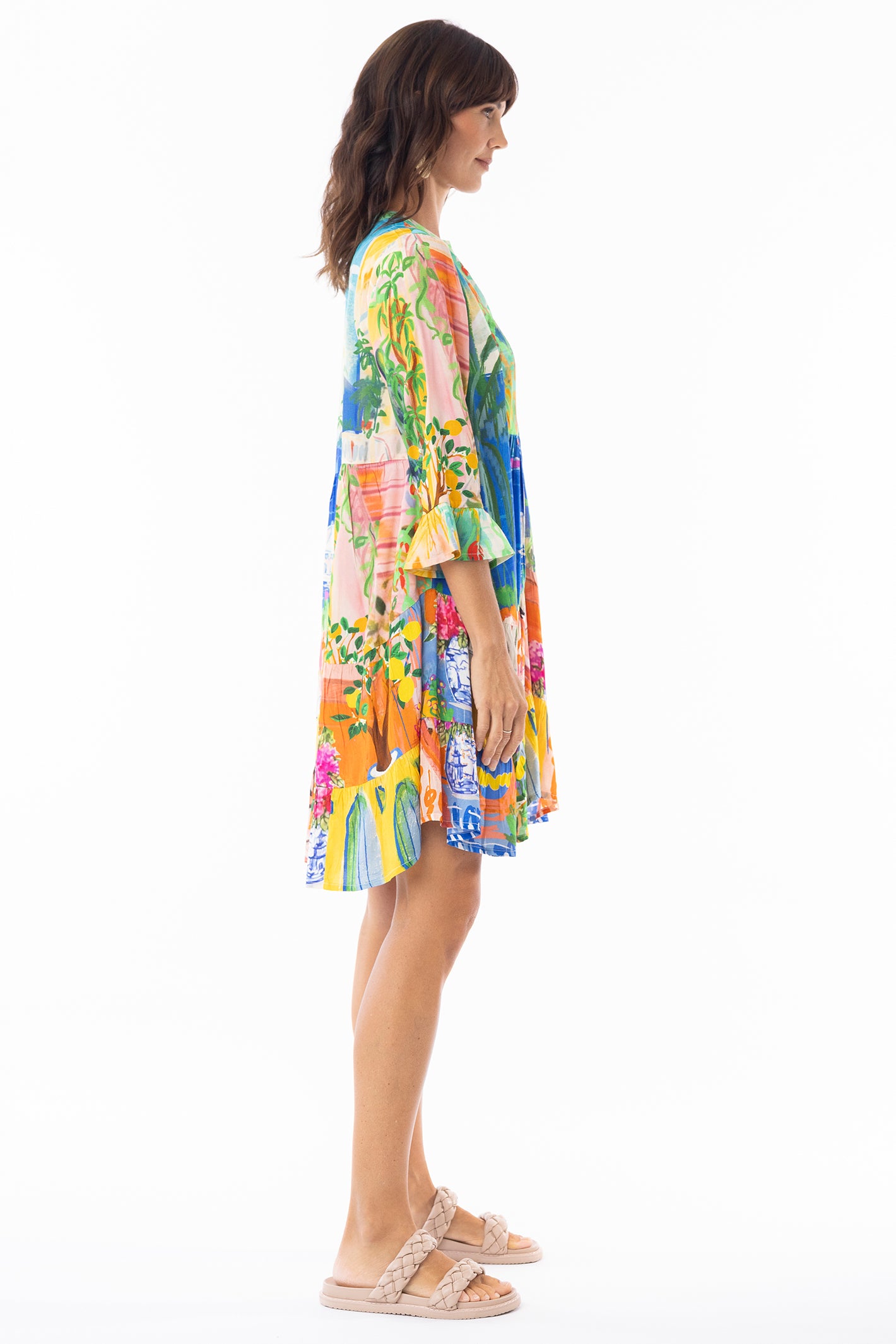 Escape 30157 Sardinia Layered Frill Sleeve Print Dress