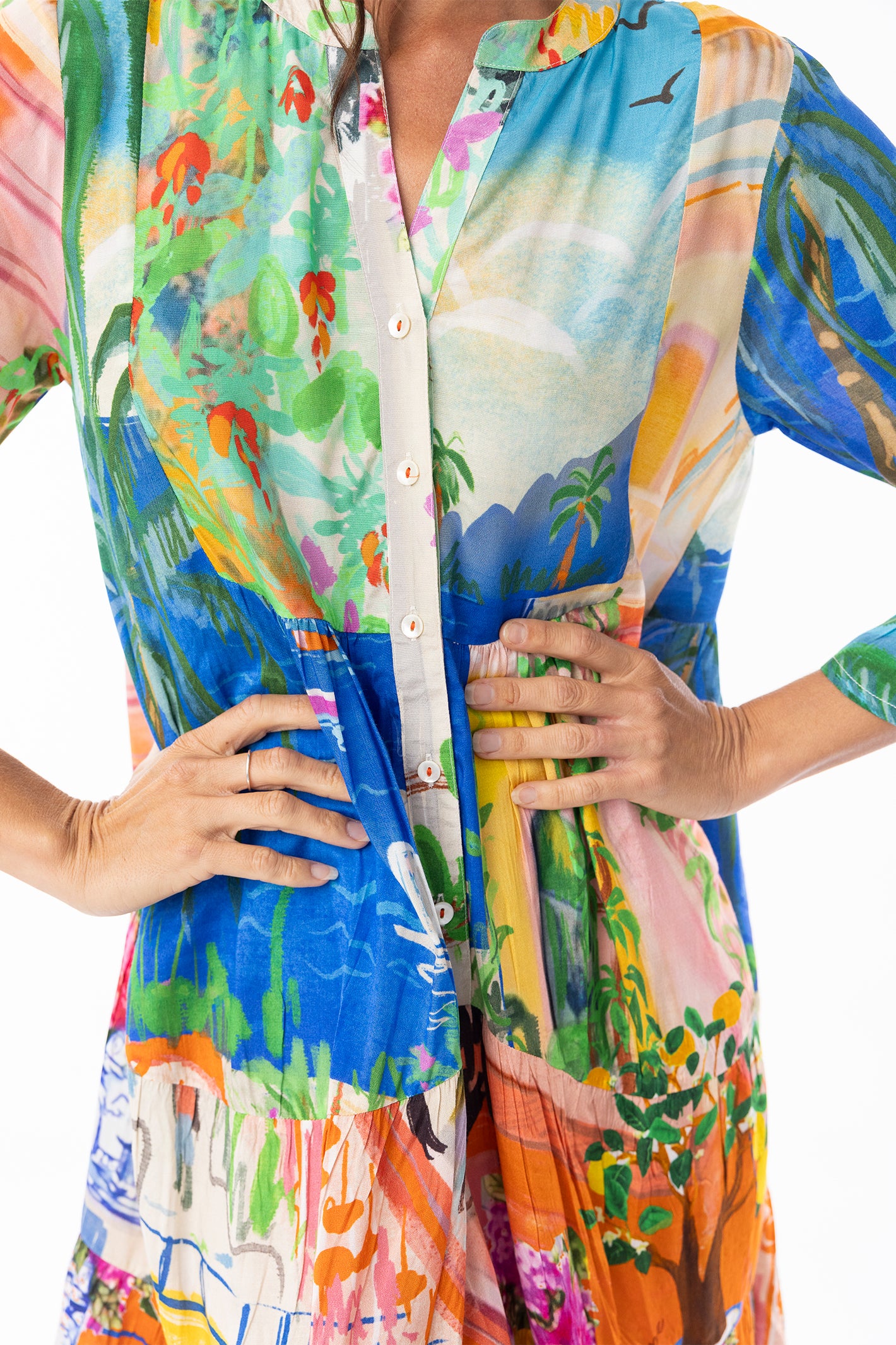 Escape 30157 Sardinia Layered Frill Sleeve Print Dress