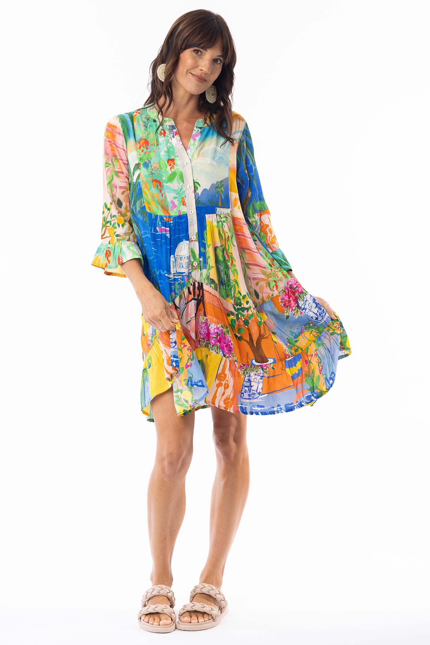 Escape 30157 Sardinia Layered Frill Sleeve Print Dress