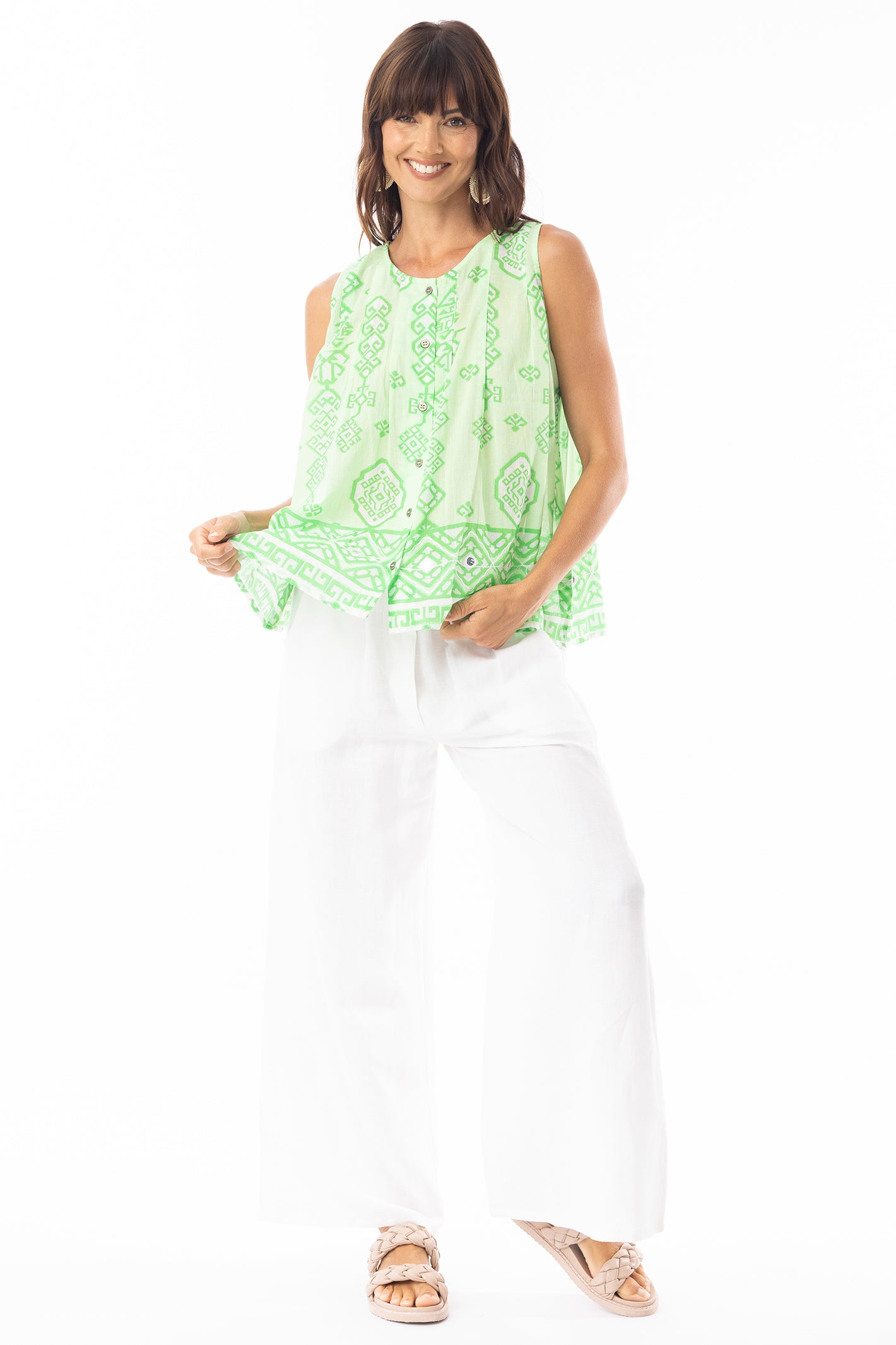 Escape 42162 Carla Green Ikat Print Camisole Top