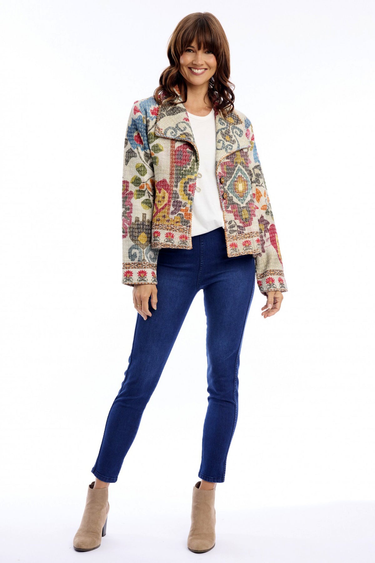 Escape Chateau Eza Multicolour Print Jacket 32502, front full length