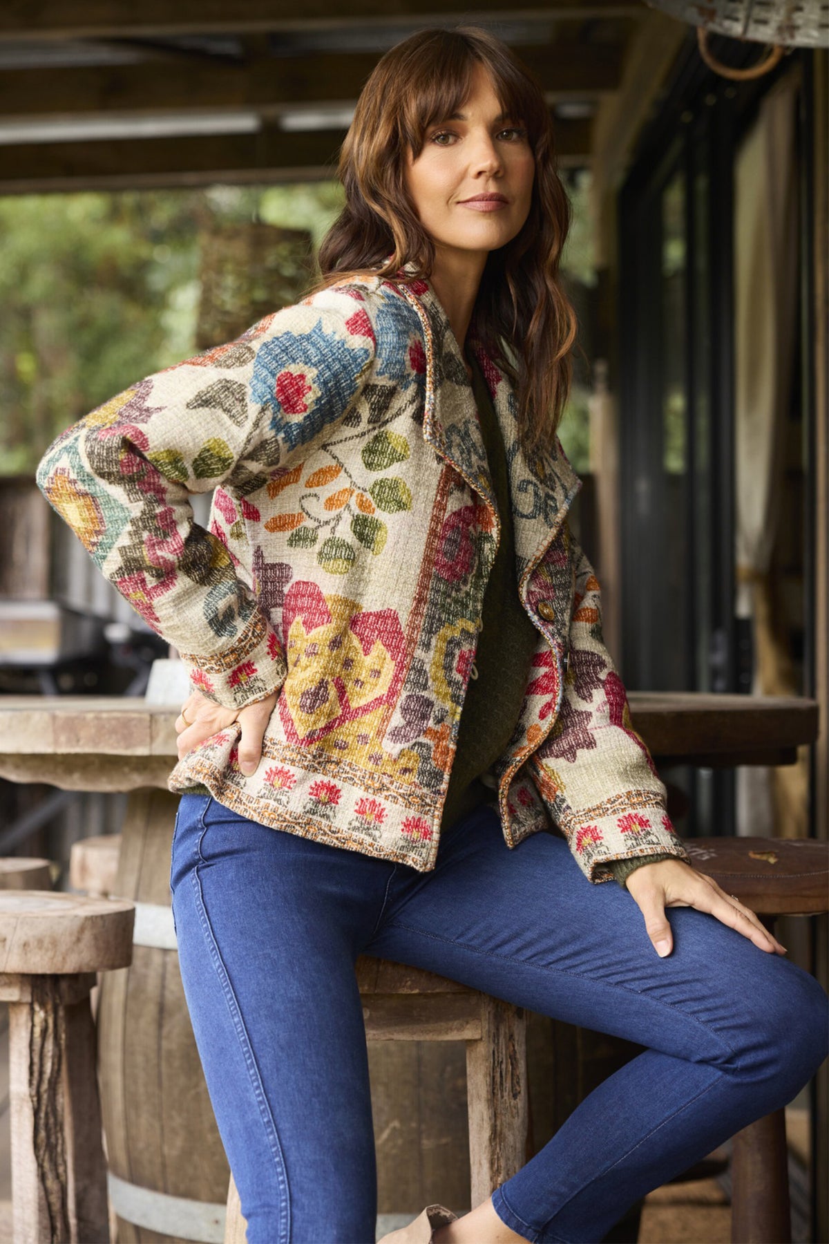 Escape Chateau Eza Multicolour Print Jacket 32502, styled lifestyle