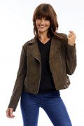 Escape Olive Green Biker Jacket 82241, front view