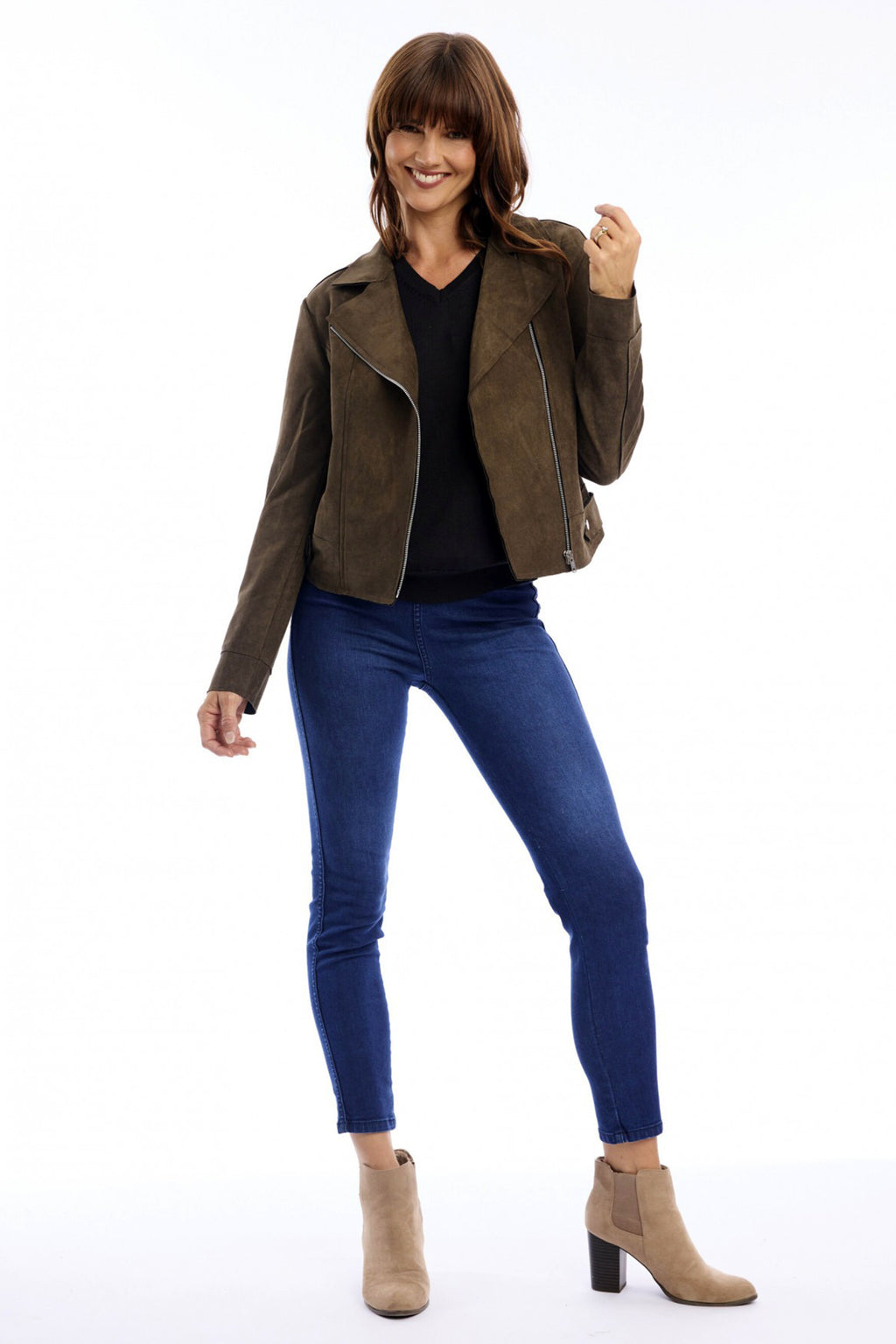 Escape Olive Green Biker Jacket 82241, front full length