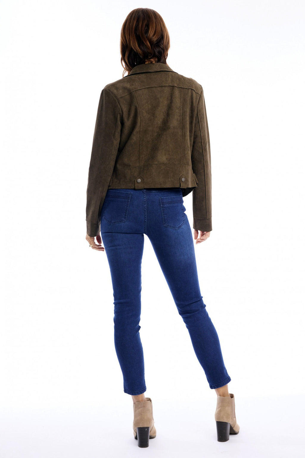 Escape Olive Green Biker Jacket 82241, back full length
