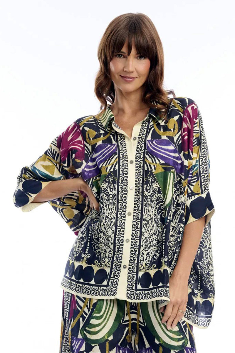 Escape Tenerife Multicolour Print Oversized Shirt 42213, front view