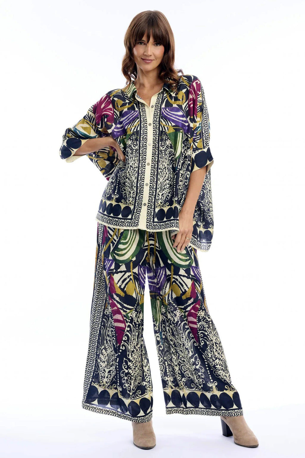 Escape Tenerife Multicolour Print Oversized Shirt 42213, front full length