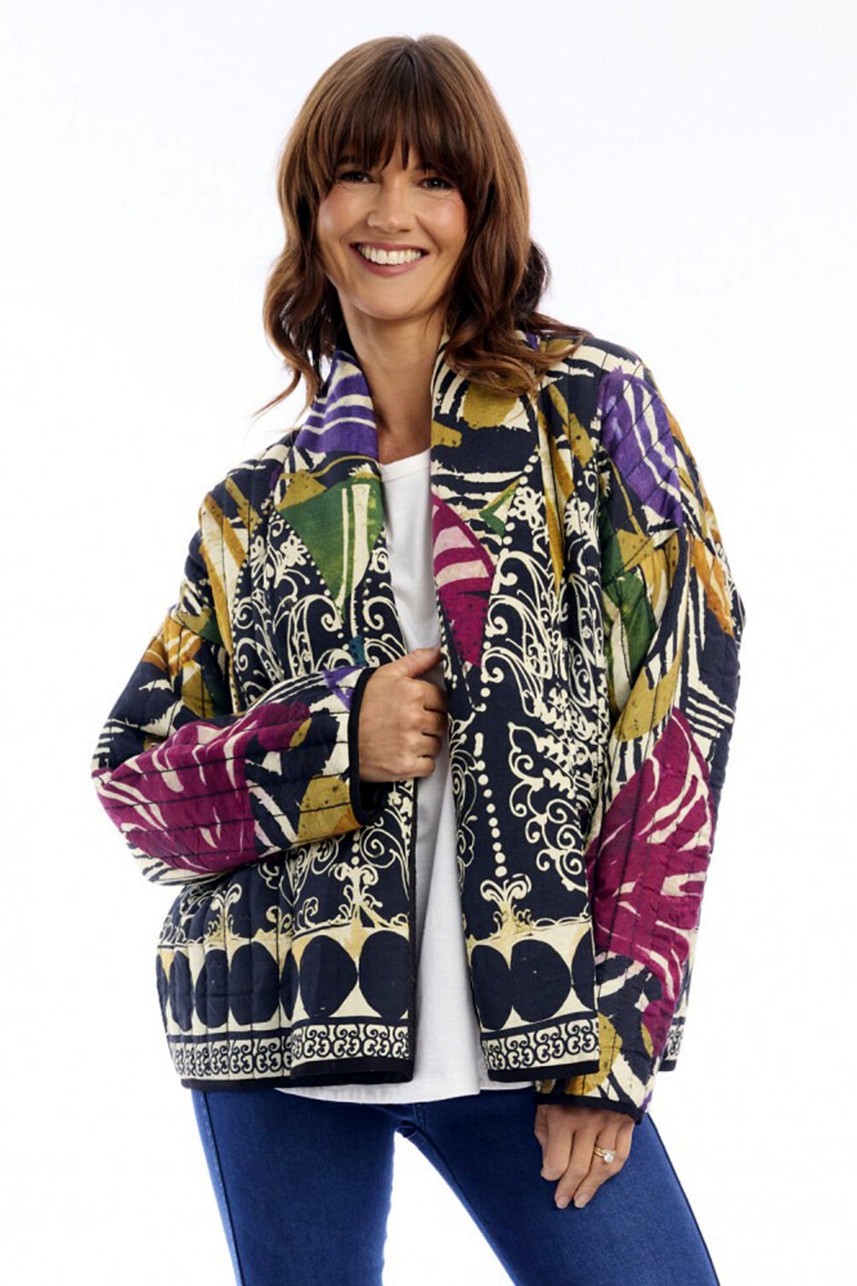 Escape Tenerife Multicolour Print Quilted Jacket 42214, front view