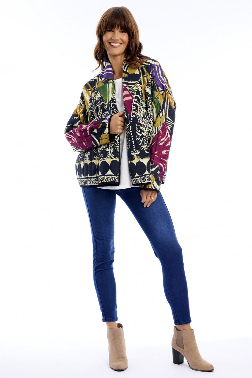 Escape Tenerife Multicolour Print Quilted Jacket 42214, front full length