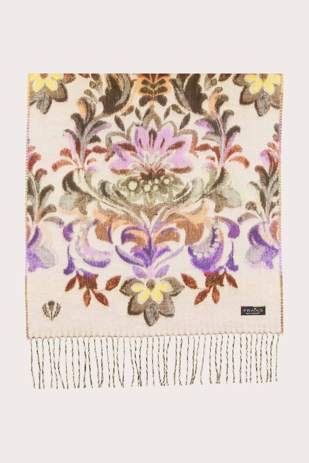 Fraas Marshmallow Multicolour Floral Scarf 620015-025, flat view showing full print