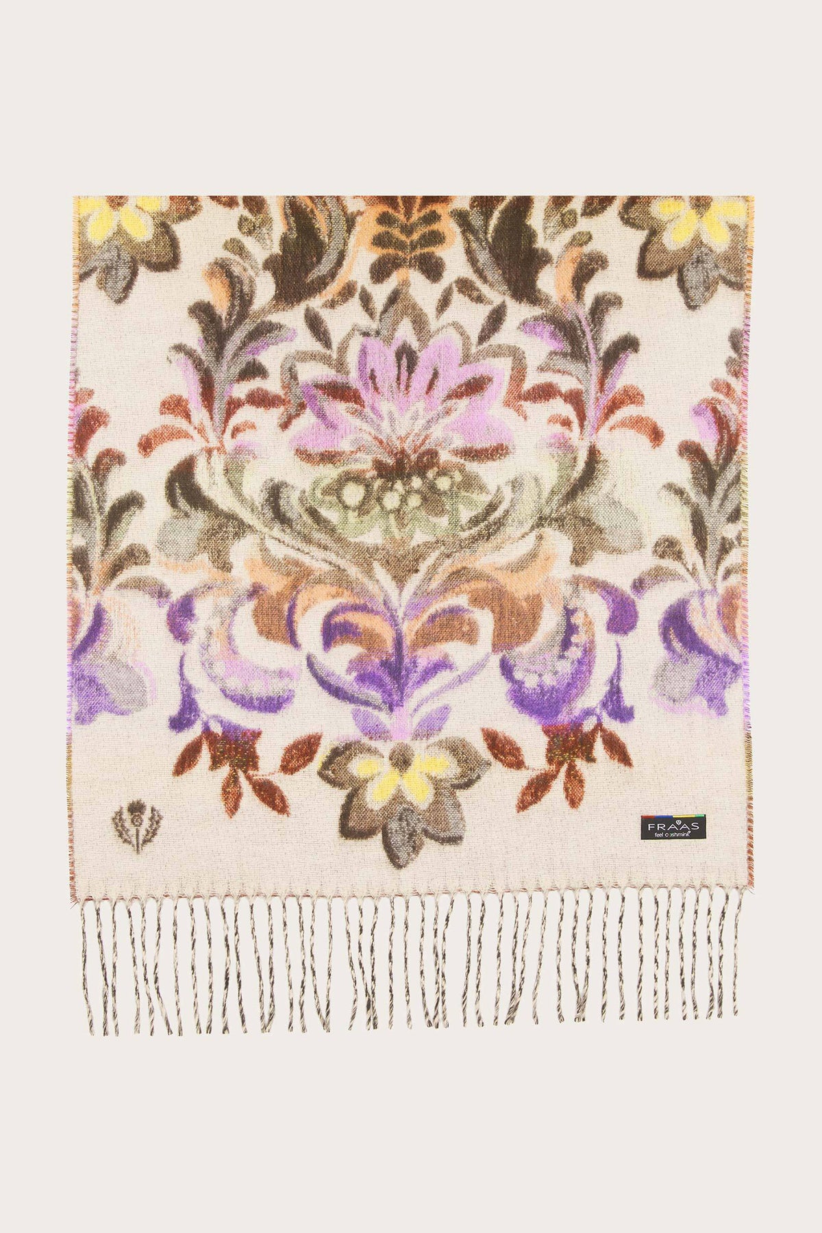 Fraas Marshmallow Multicolour Floral Scarf 620015-025, flat view showing full print