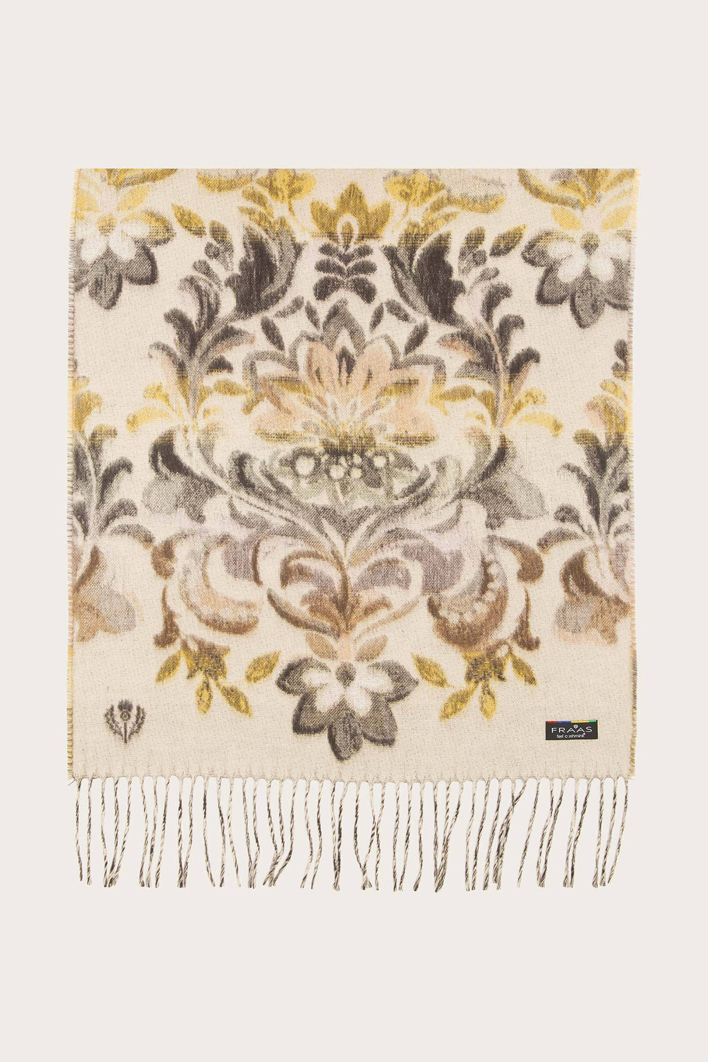 Fraas Soft Beige Floral Scarf 620015-172, flat view showing full print
