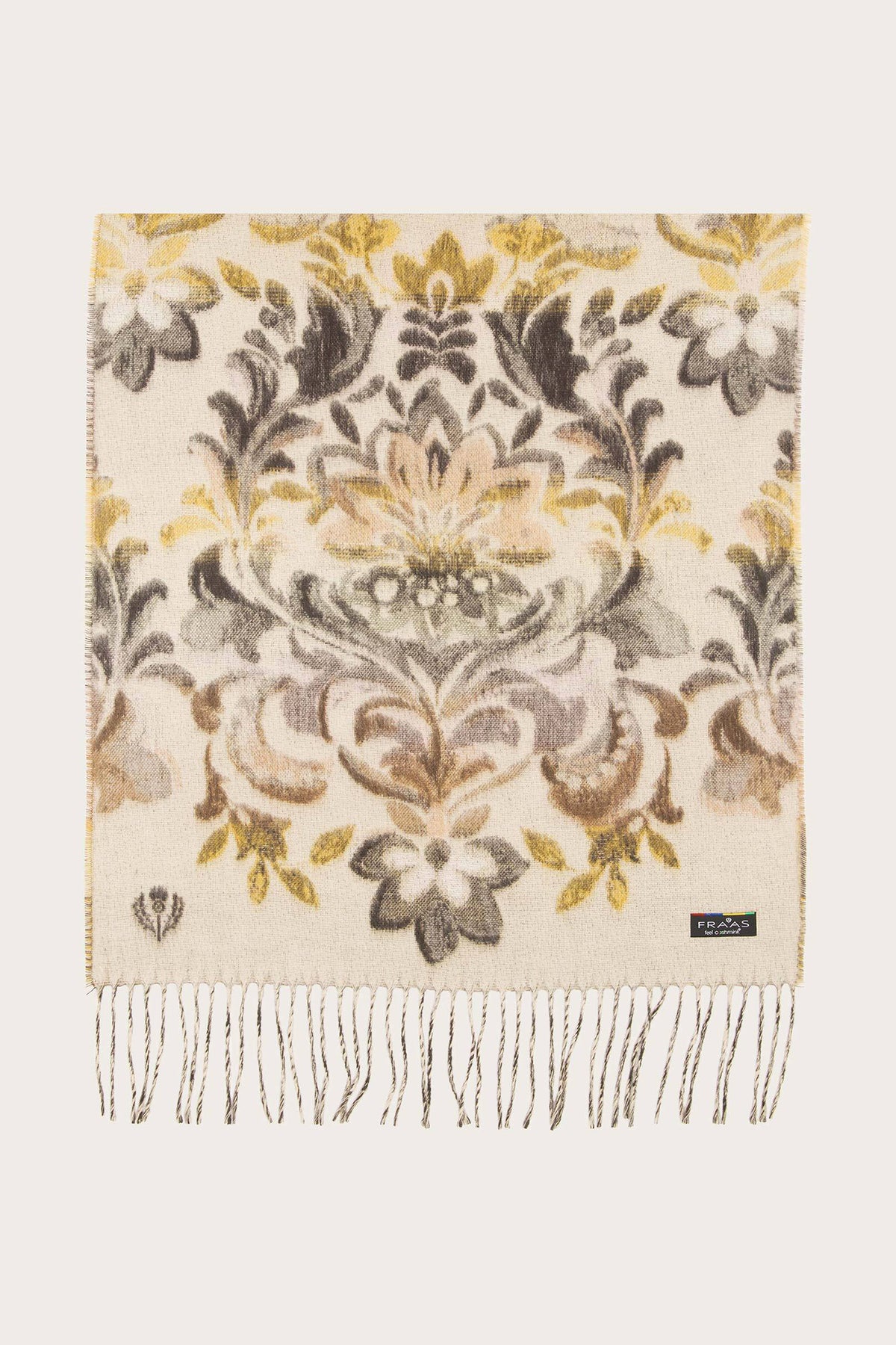 Fraas Soft Beige Floral Scarf 620015-172, flat view showing full print