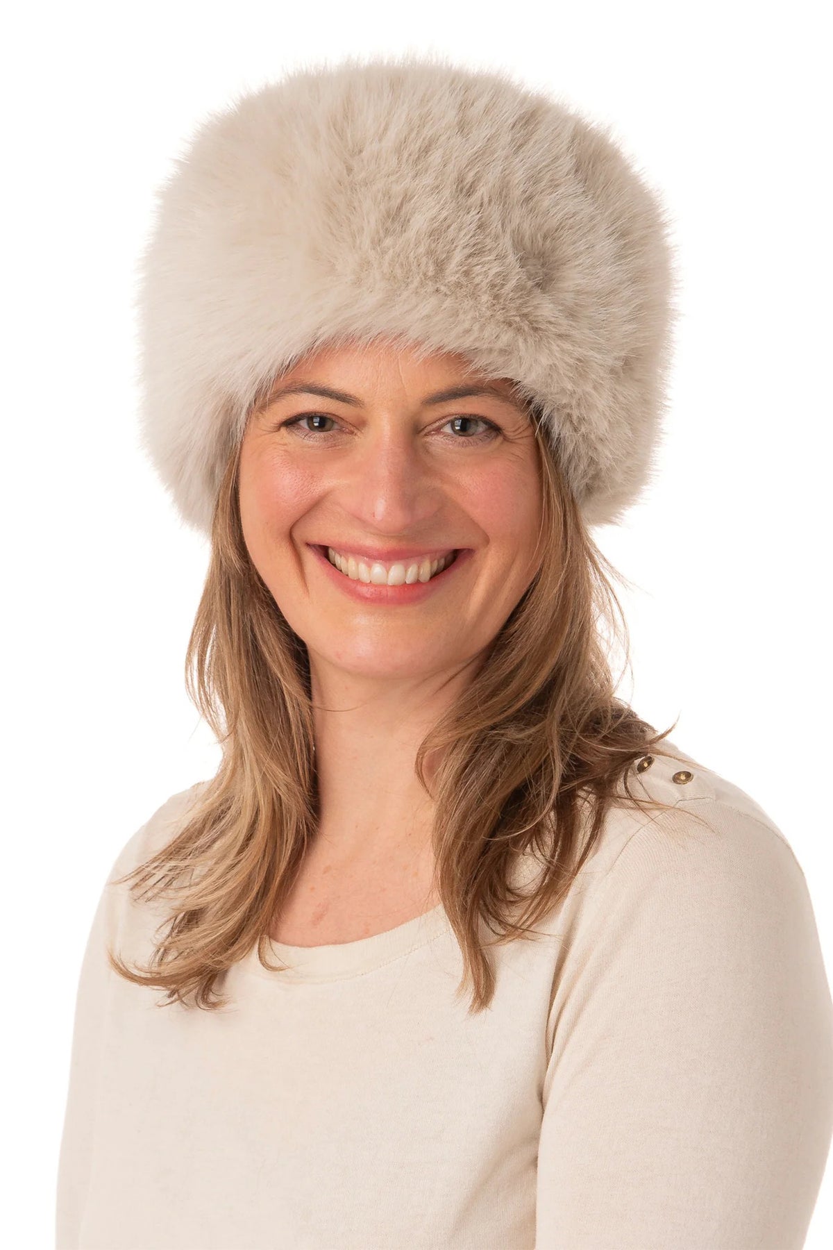 Franchetti Bond Karrisa Beige Faux Fur Hat, front view