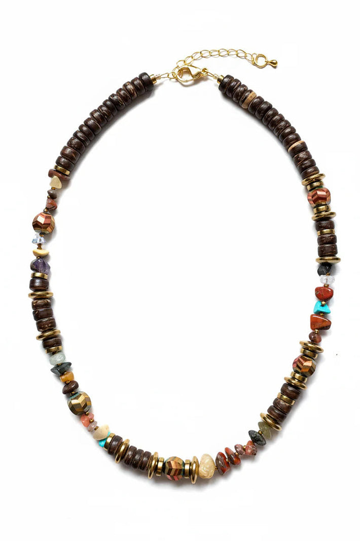 Gist Jewellery FRT08 Brown Coconut Gold Plated Hematite 18" Necklace
