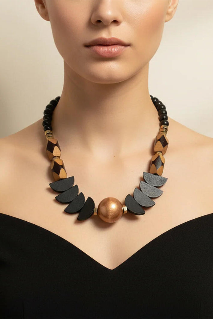Gist Jewellery MRL03 Hematite Painted Wood & Acrylic Statement Necklace