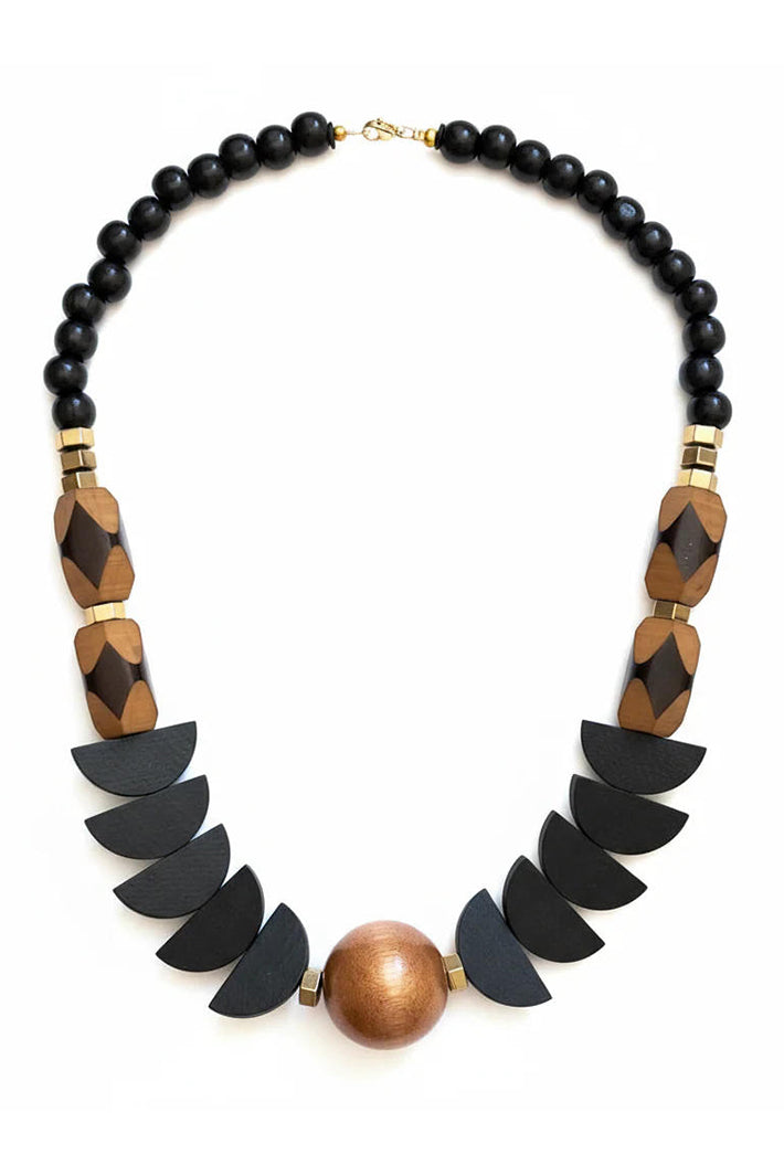 Gist Jewellery MRL03 Hematite Painted Wood & Acrylic Statement Necklace