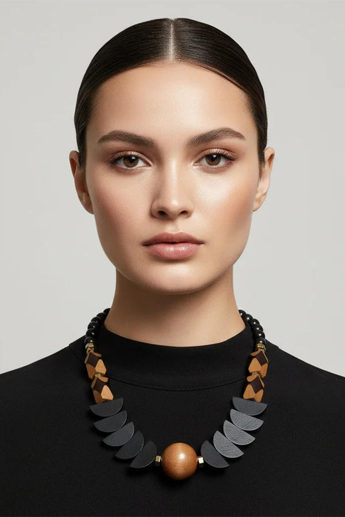 Gist Jewellery MRL03 Hematite Painted Wood & Acrylic Statement Necklace