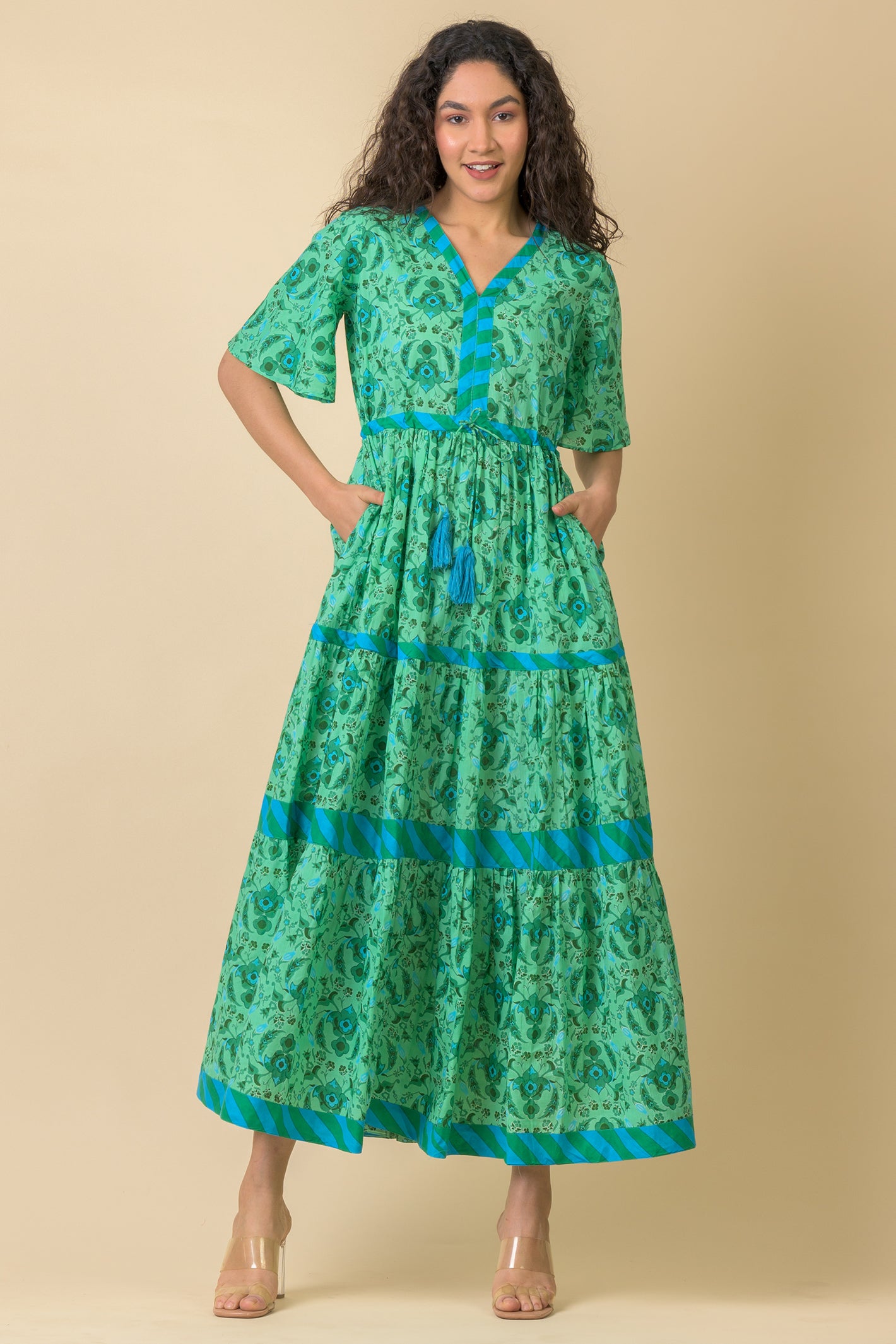 Handprint Dream Apparel Chocolate Crescent Green Dress AN1116A